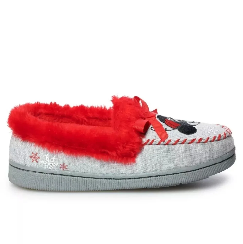Disney Minnie Mouse Girls Sz 13-1 Moccasin Slippers Slip On Non Skid NEW NWT
